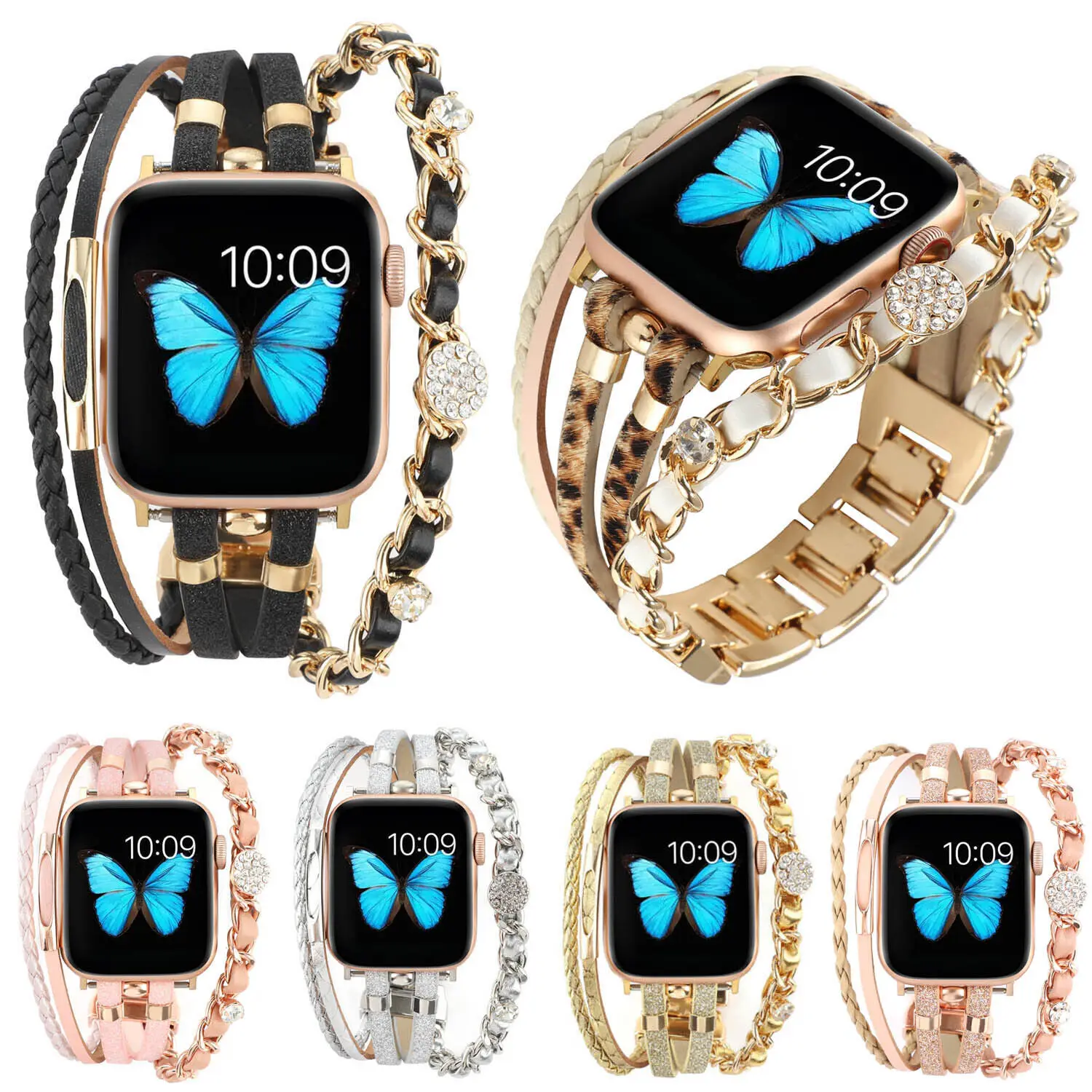 

Леопардовый кожаный ремешок для Apple Watch Ultra Band 49 мм 40 мм 38 мм 45 мм 41 мм, Женский металлический браслет для Iwatch Series 8 7 6 SE 5 4 3