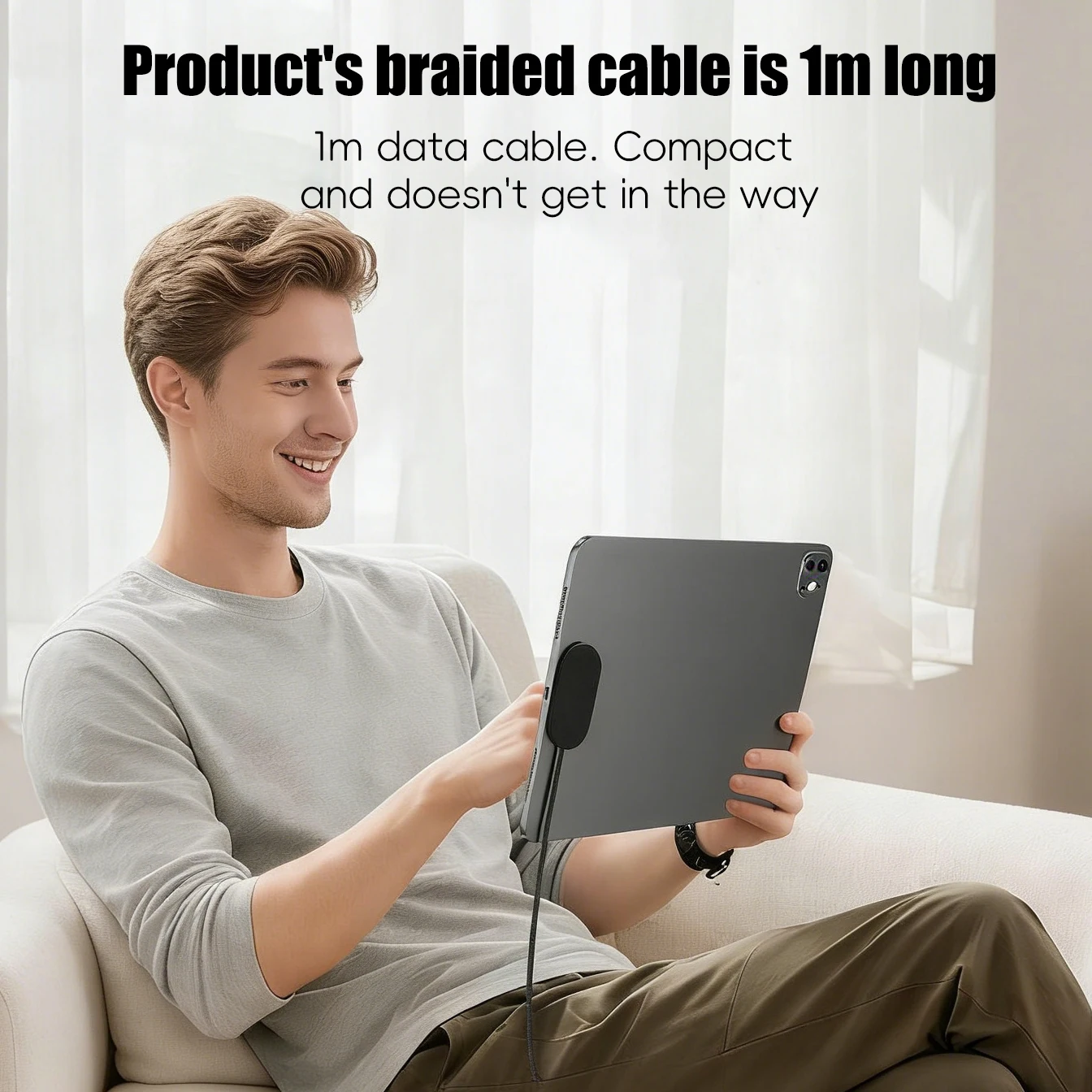 Фото Магнитный зарядный кабель USB-C для iPad, станция быстрой зарядки 18 Вт/35 Вт, бесплатный порт USB-C для передачи данных, портативный зарядный кабель для путешествий №2