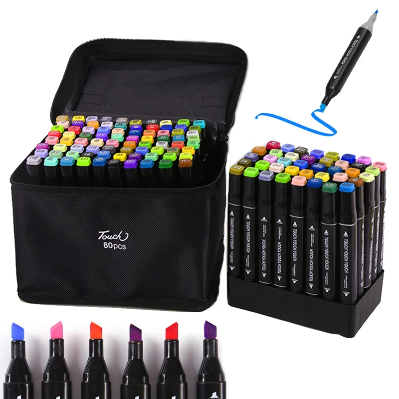 

24/30/40/60/80 Color Double Headed Oily Marker Set Sketch Drawing Graffiti Art Markers For Student School Supplies Stationery