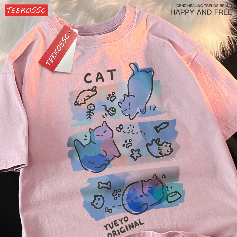 Хлопковая детская футболка Teekossc с мультяшным принтом и короткими рукавами для