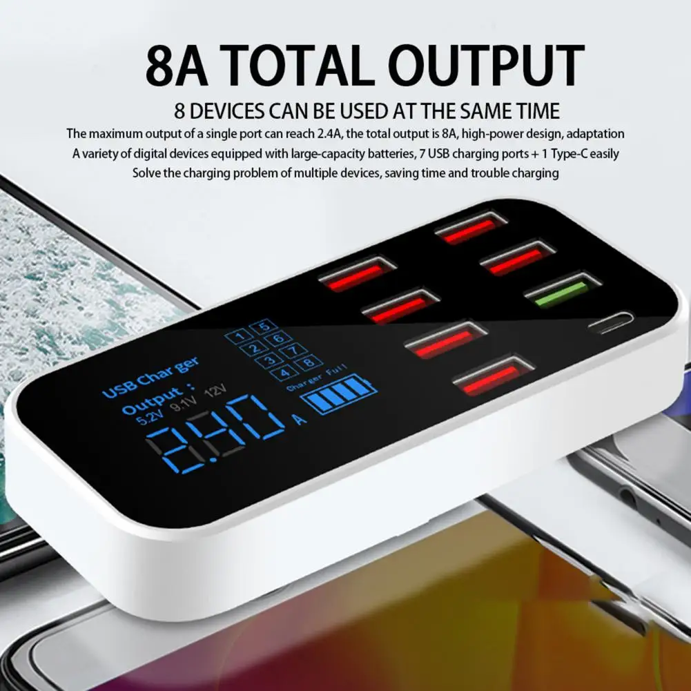 

Зарядное устройство USB для телефона с цифровым дисплеем, защита от короткого замыкания, стабильный выход, универсальная, сильная совместимость, быстрая зарядка, 40 Вт, USB Ta