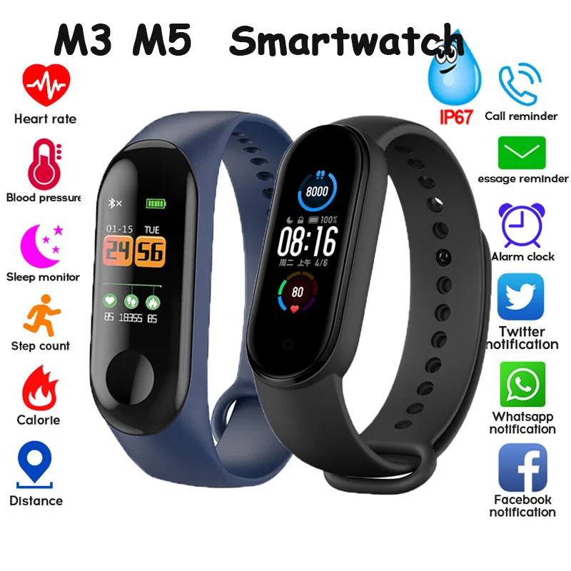 

Electronic Smart Watch Women Men Unisex Heart Rate Monitor Fitness Tracker Smartwatch For Android Phone M3 M5 Watches For Xiaomi