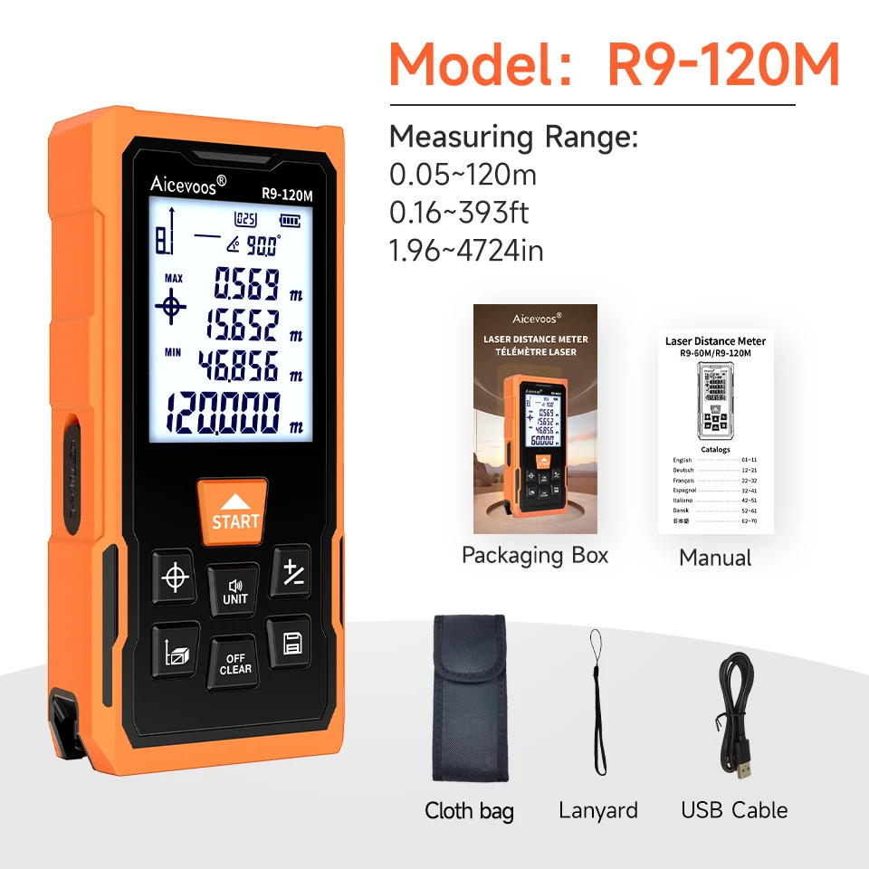 

Перезаряжаемый цифровой лазерный дальномер Aicevoos 3 в 1, дальномер, рулетка, перекрестный лазер, лазерный маркер, расширенная лазерная линия