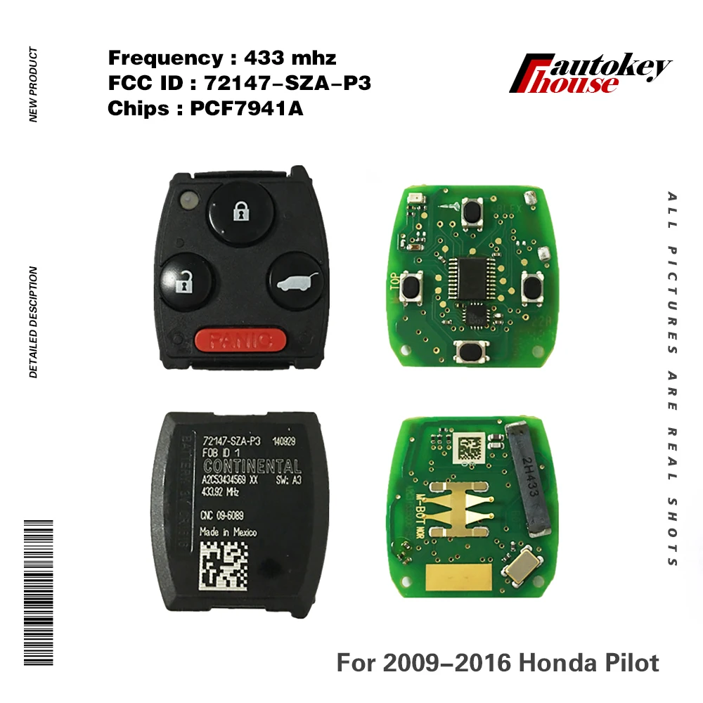 

Оригинальные сменные автомобильные ключи зажигания с 4 кнопками для пульта ДУ Honda Pilot 2009-2016 с чипом PCF7941A CN003115 FCCID 72147-SZA-P3