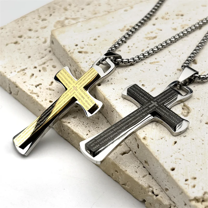 Ожерелье с библейским крестом в стиле хип-хоп для мужчин и женщин черный