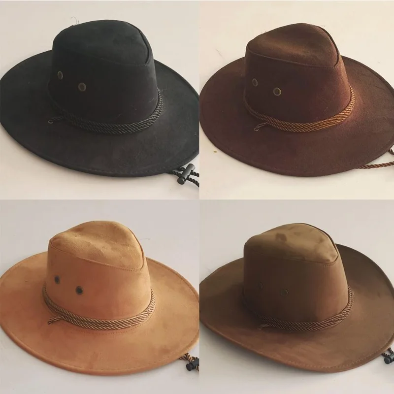 

Solid Color Men's Western Cowboy Hat Big-edge Gentleman Cowgirl Jazz Hats Panama Western Costume Party Mongolian Caps for Men