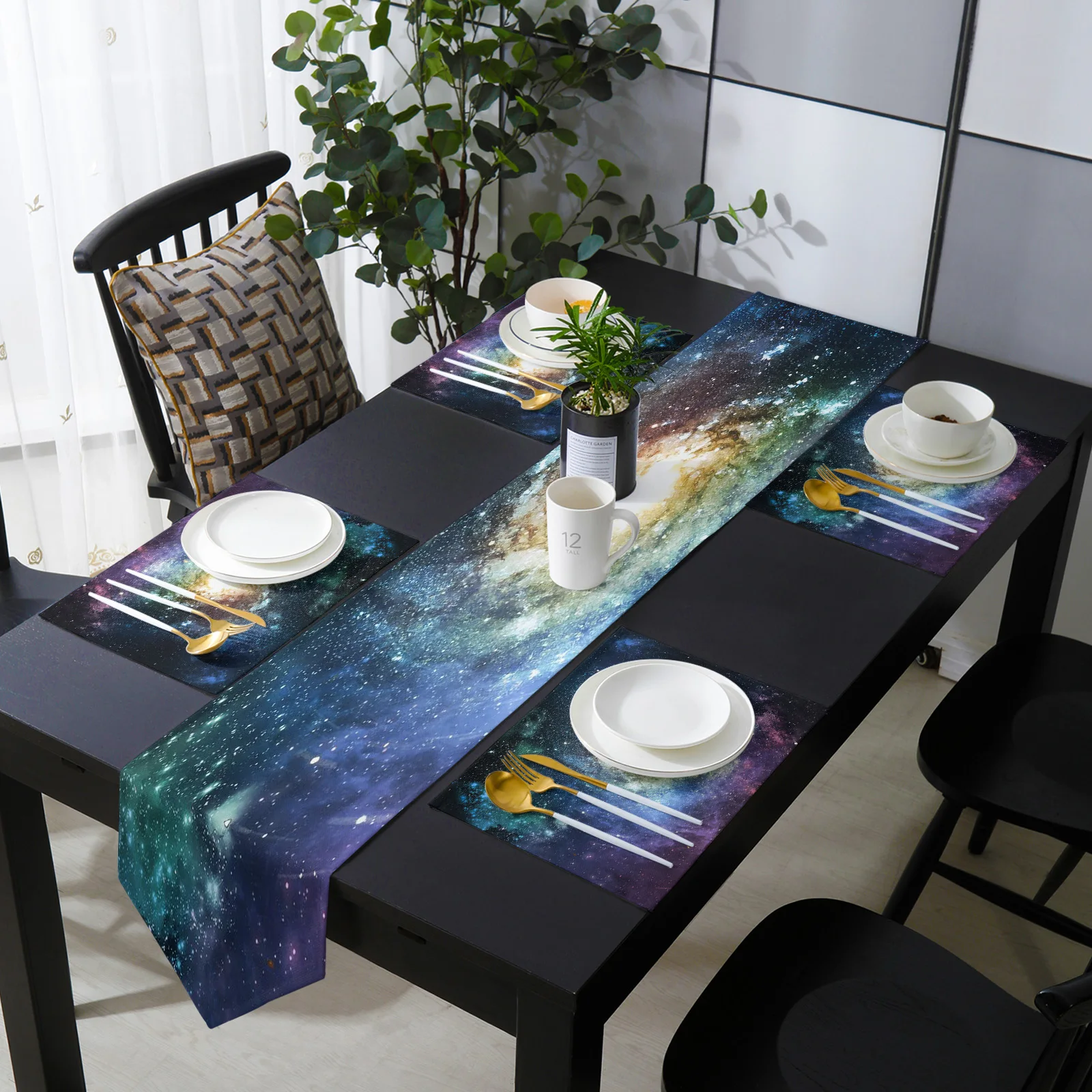

Комплект скатертей Cosmic Galaxy для свадьбы, коврики для стола, чехол для чайного шкафа, Пылезащитная скатерть, домашний декор