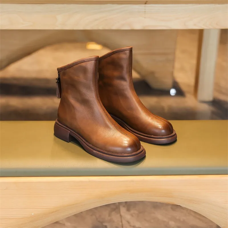 TSTCTB 2022 New Arrive Modern Ladies Boots Spring Modern Leather Women Ankle Boots Retro Thick Med Heels Shoes Chelsea Boots