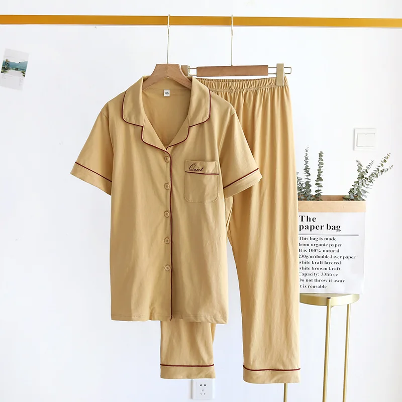 Pajamas for Women Two Piece Set  Summer Short-sleeve Long Pamtsuit Home Wear Cotton Pijama Clothing Sets Sleepwear Pijama Mujer