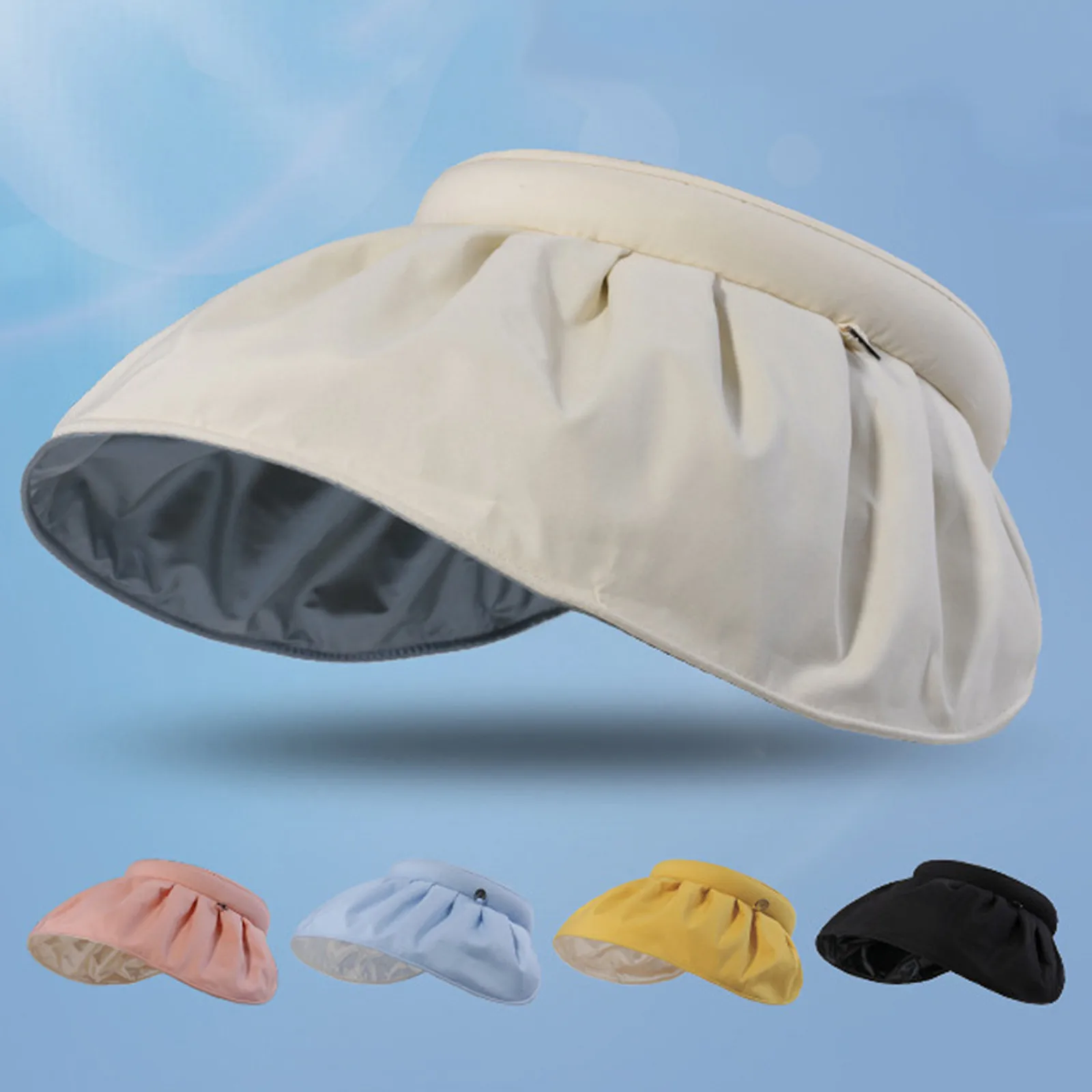 

Portable Foldable Wide Large Brim Sun Hat Beach Hats For Women Empty Top Visors Cap Hair Accessories Dual-Use Headband Gorras#g3