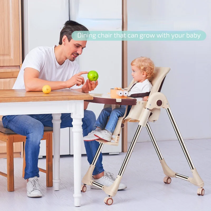 Children's Feeding Chair Baby High Multifunctional Foldable Dining Table and Chair Removable Children's Dining Chair with Wheels