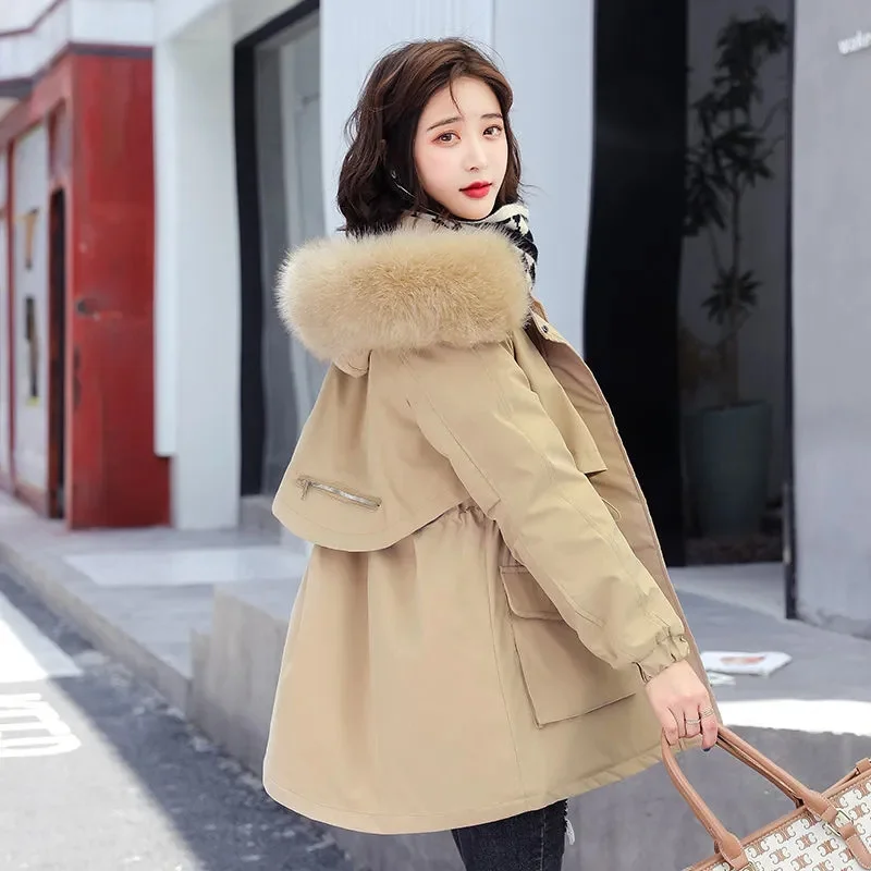 2022 New Winter Women Jackets Parka Warm Fur Lining Hooded Coats Long Thickn Parkas Large Fur Collar Jacket Winter Clothes