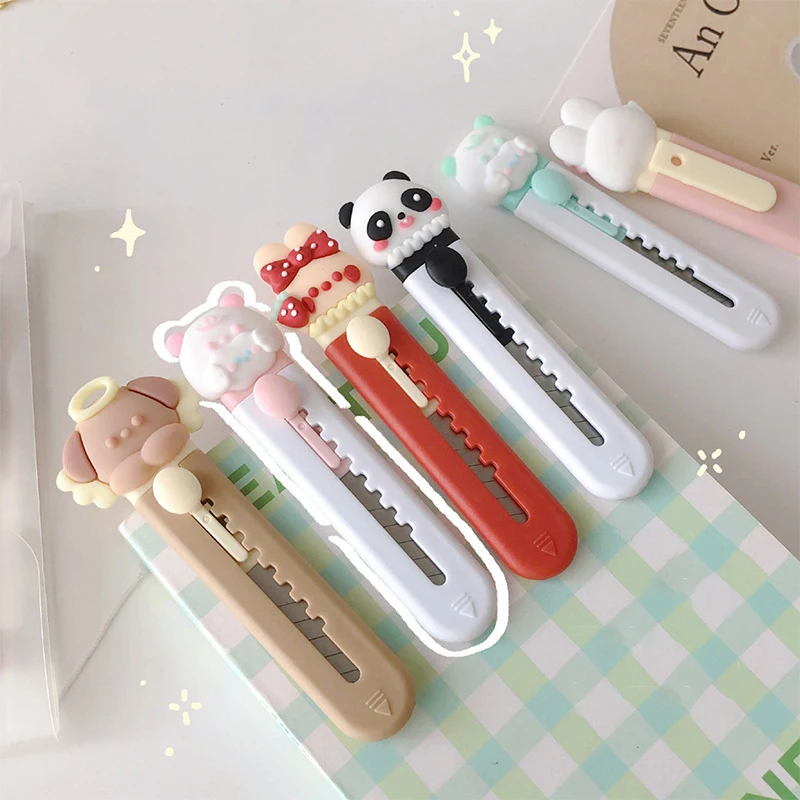 

Cute Bunny Bear Utility Knife Kawaii Mini Portable Box Opener Pocket Knife Paper Cutter Envelope Opener School Office Supplies