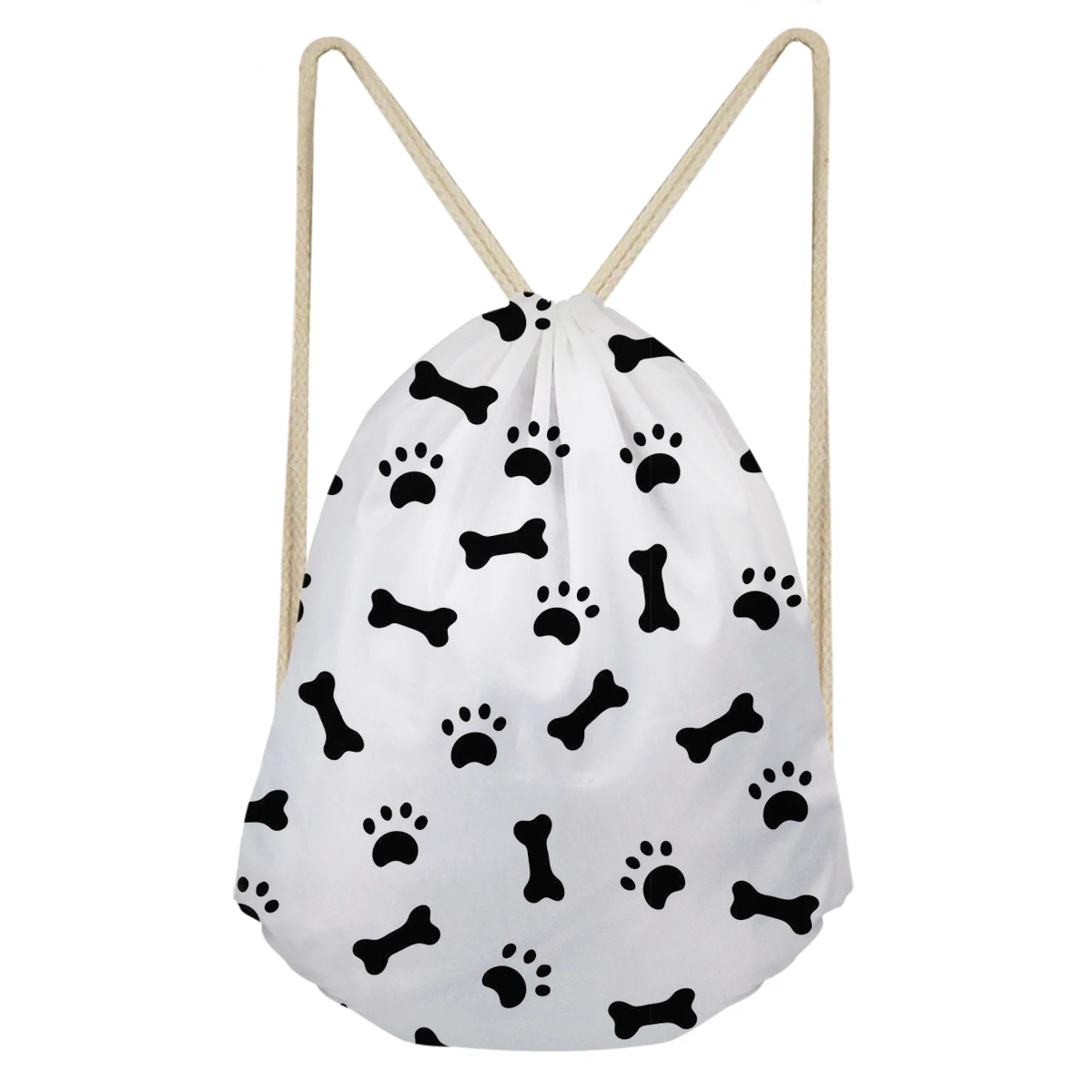 Classic Dog Paw Print Drawstring Bag Fashion Gym Sports Fitness Backpack Multifunction Unisex Teenager Double Shoulder Daypack 