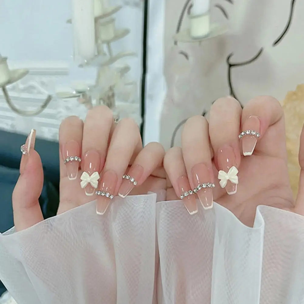 

with Glue Vintage Long French Fake Tips ABS Nail Tips Meticulous Workmanship for Women