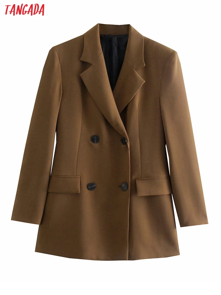 

Tangada Women 2022 Fashion Solid Blazer Coat Double Breasted Long Sleeve Female Outerwear Chic Tops QD125