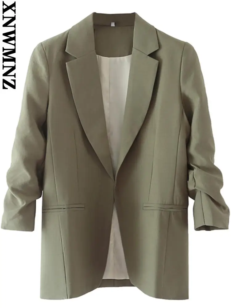 

XNWMNZ пальто женский ское весна 2022 модная офисная одежда базовый блейзер винтажный свернутый рукав карманы женские Верхняя одежда шикарные т...