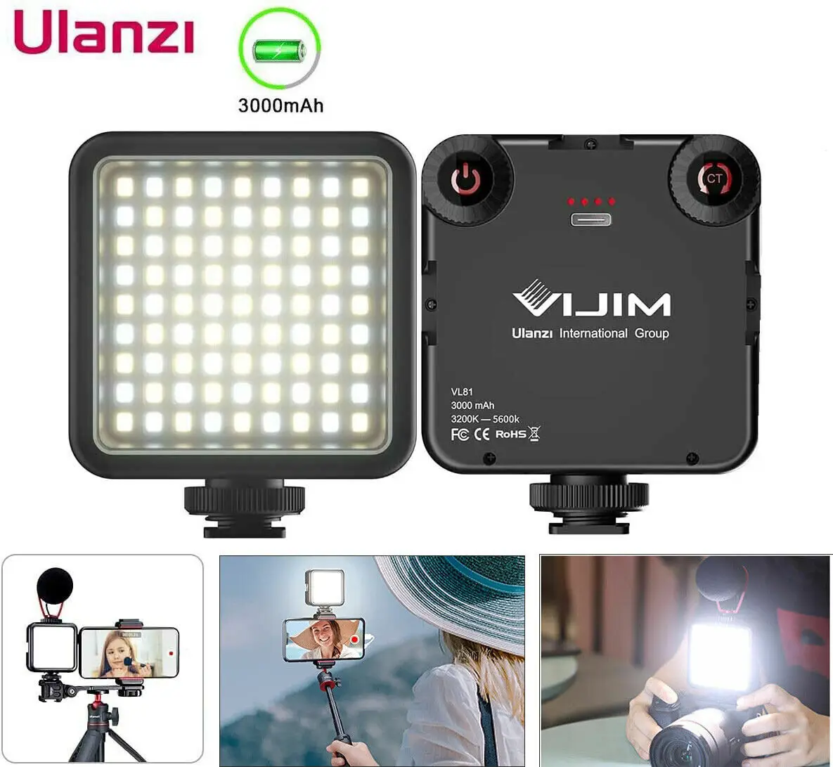 

Ulanzi VIJIM VL81 3200K-5600K 850LM Dimmable Portable Fill Light LED Video Lamp