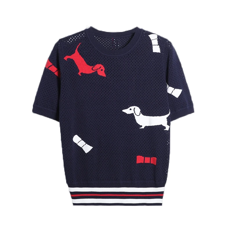 

Korean Women Short Sleeve T-Shirt Tops Summer High Quality Cartoon Pattern Cotton T-Shirt White Loose Beading New 2022 Clothes