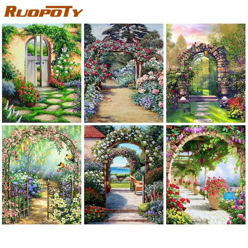 

RUOPOTY Painting By Numbers With Frame Coloring By Numbers Gardens Number Painting Adults DIY Crafts For Home Decor Gift