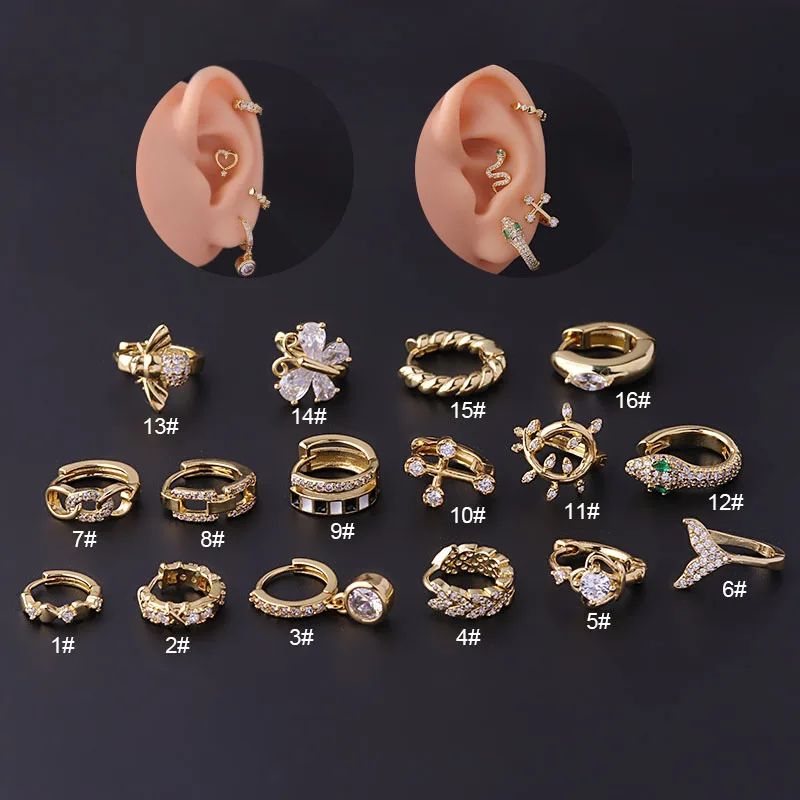 

New 1PC Minimal Hoop Earrings Crystal Zirconia Small Huggie Thin Hoops Cartilage Earring Helix Tragus Earring Piercing Jewelry