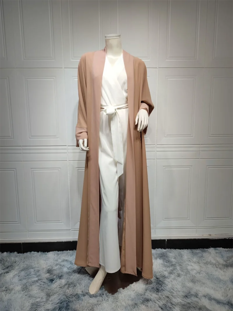 Front Open Abaya for Women Brief Fashion Solid Patchwork Arab Dubai Moroccan Kimono Corban Eid New Islamic Outsider Robe 2023