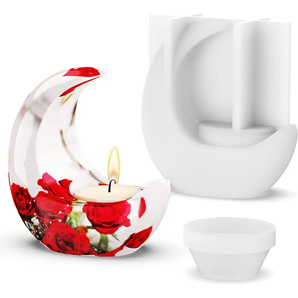 

Silicone Candle Holder Mould 3d Diy Crystal Epoxy Resin Curved Moon Candlestick Casting Mold Ornament Gifts