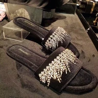 rhinestone slippers womens velvet fashion sandals flat home shoes flip flops outer wear waterproof shoes for women sandals
