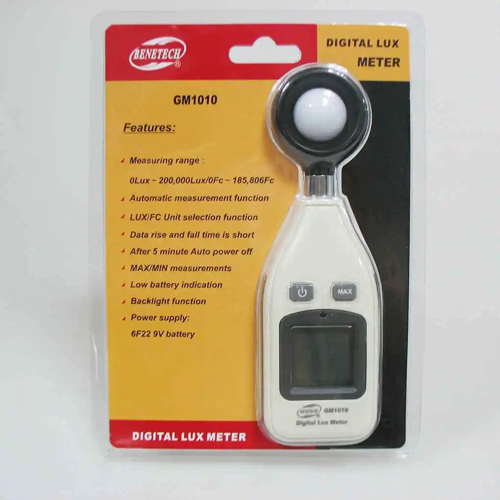 

BENETECH GM1010 Digital Light Lux Meter 0-200 000 Lux Illuminance Meter Photometer Lux Fc Measure Light Gauge Tester