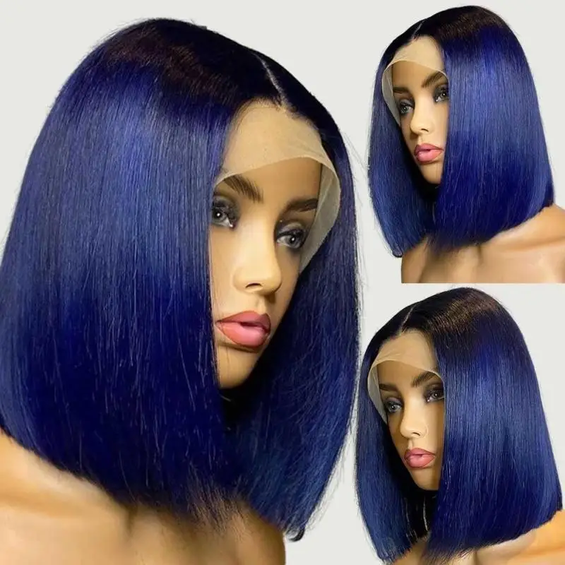 

Blue Synthetic Lace Front Wigs Short Bob Burgundy Blue Synthetic Lace Front Wig for Women Heat Resistant with Natural Hairline