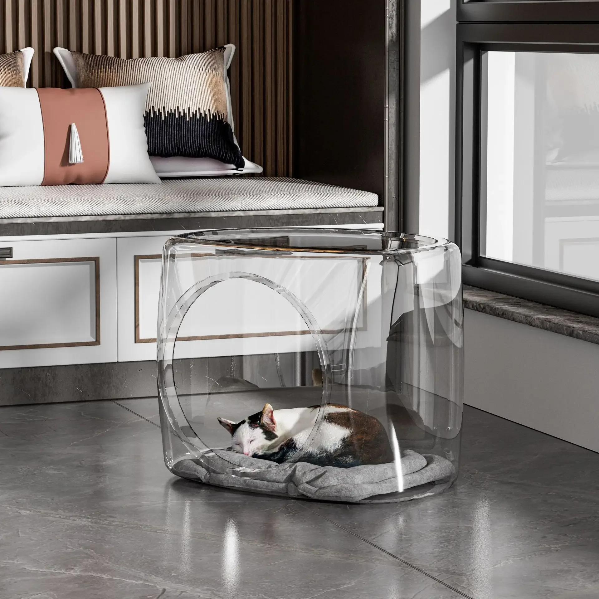 Прозрачная Лежанка для домашних животных полузакрытая кошек с отверстиями