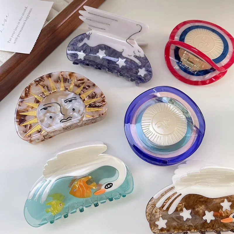 New Retro Sunflower Hair Claw Creative Face Shield Swan Crab Clip Acetate Clips Akcesoria do włosów dla kobiet Dziewczyny Spinki