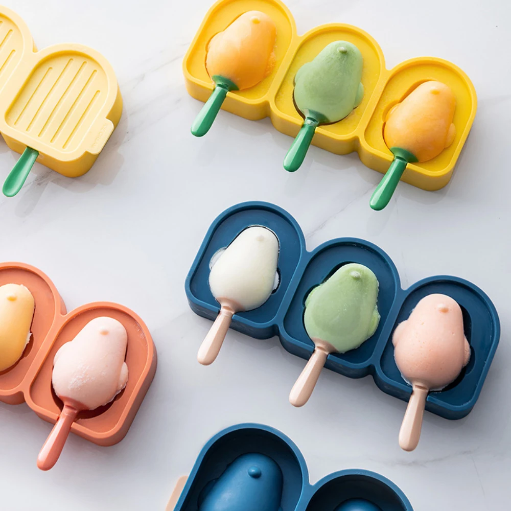 

3 Grids Household Ice-cream Popsicle Box Diy Mold Ice Cell Ice Maker Silicone Home-made Cake Mould For Summer Party 2023