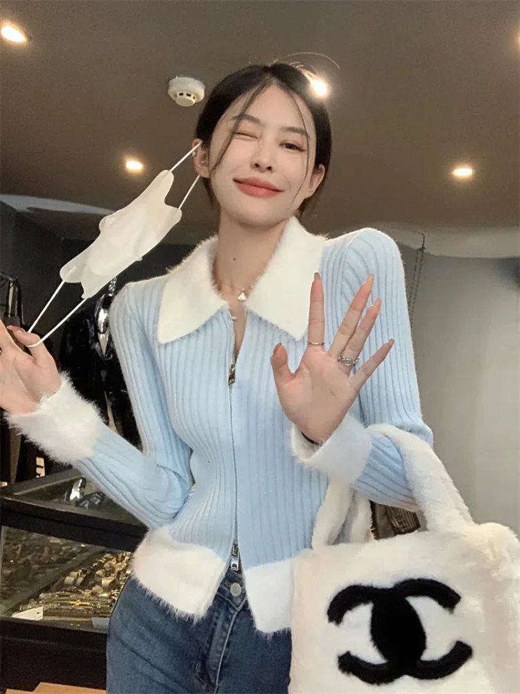 

SABINAX Polo Shirt Elegant Casual Knitwear Short Skinny Bottoming Shirt Winter Cardigan Korean Fashion Sweater Coatsfor Woman
