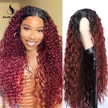 Synthetic Wigs Afro Kinky Curly Wigs for Black Women Ombre Long Wavy Wigs Closure Heat Resistant HalfHand Tied Red Cosplaly Wigs