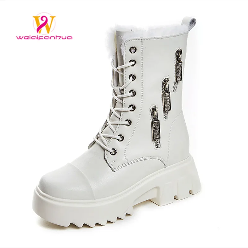 

Snow boots women's fall/winter 2022 new leather platform boots fur integrated fashion Korean version mid-tube Marton boots