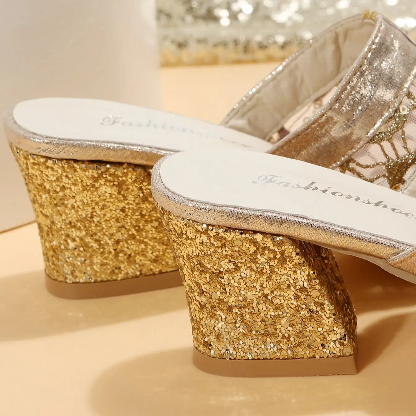 Women's shoes Mueller Shoes Sequin fashion Beach Slippers summer sexy solid color gold silver black