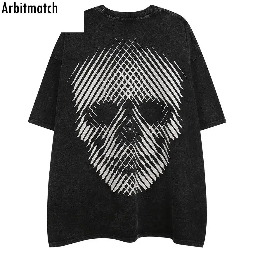 

Уличная одежда 2023 в стиле хип-хоп, женская футболка из 100% хлопка в стиле Харадзюку с надписью «Big Skull», футболка большого размера с коротким р...