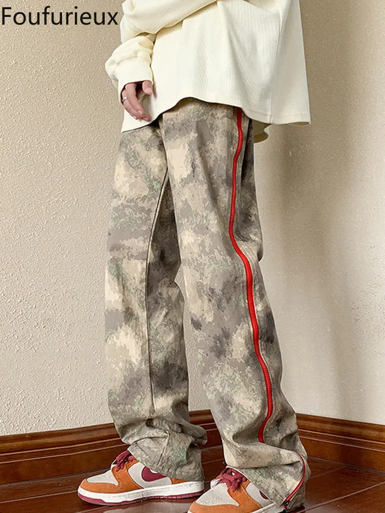 

Мужские брюки-карго с эластичным поясом, широкими штанинами и карманами