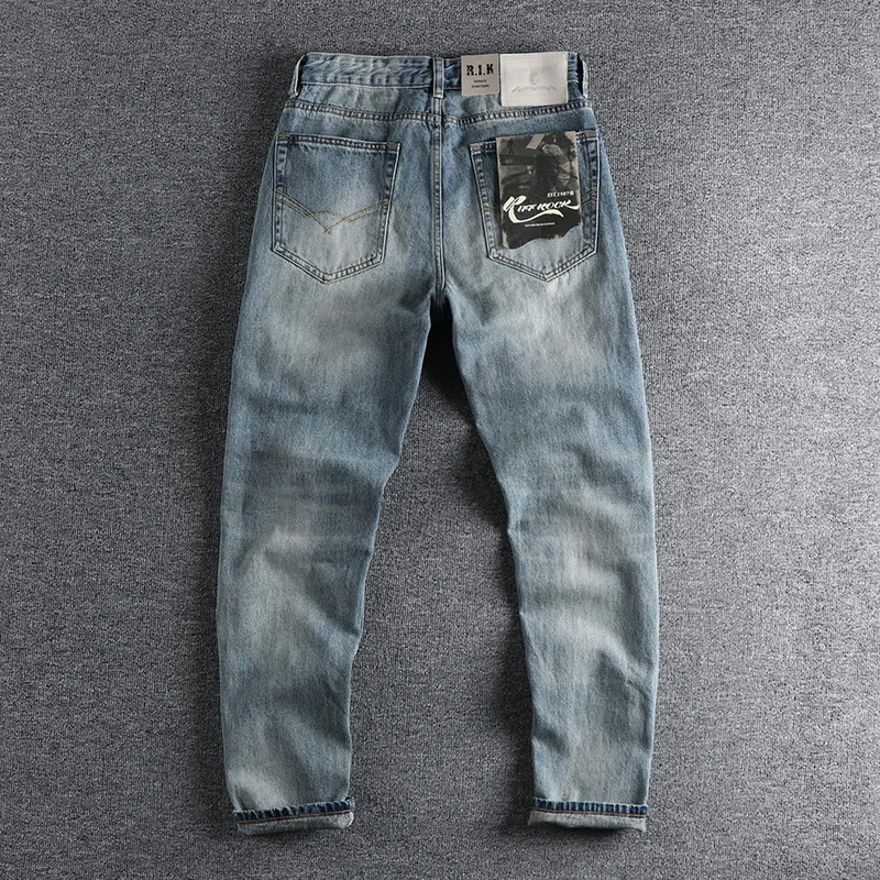 Retro trend heavy hole jeans men do old washed fabric comfortable Joker youth loose straight