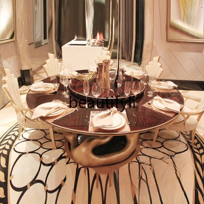 Постмодернистский круглый стол обеденный из черного сандалового дерева