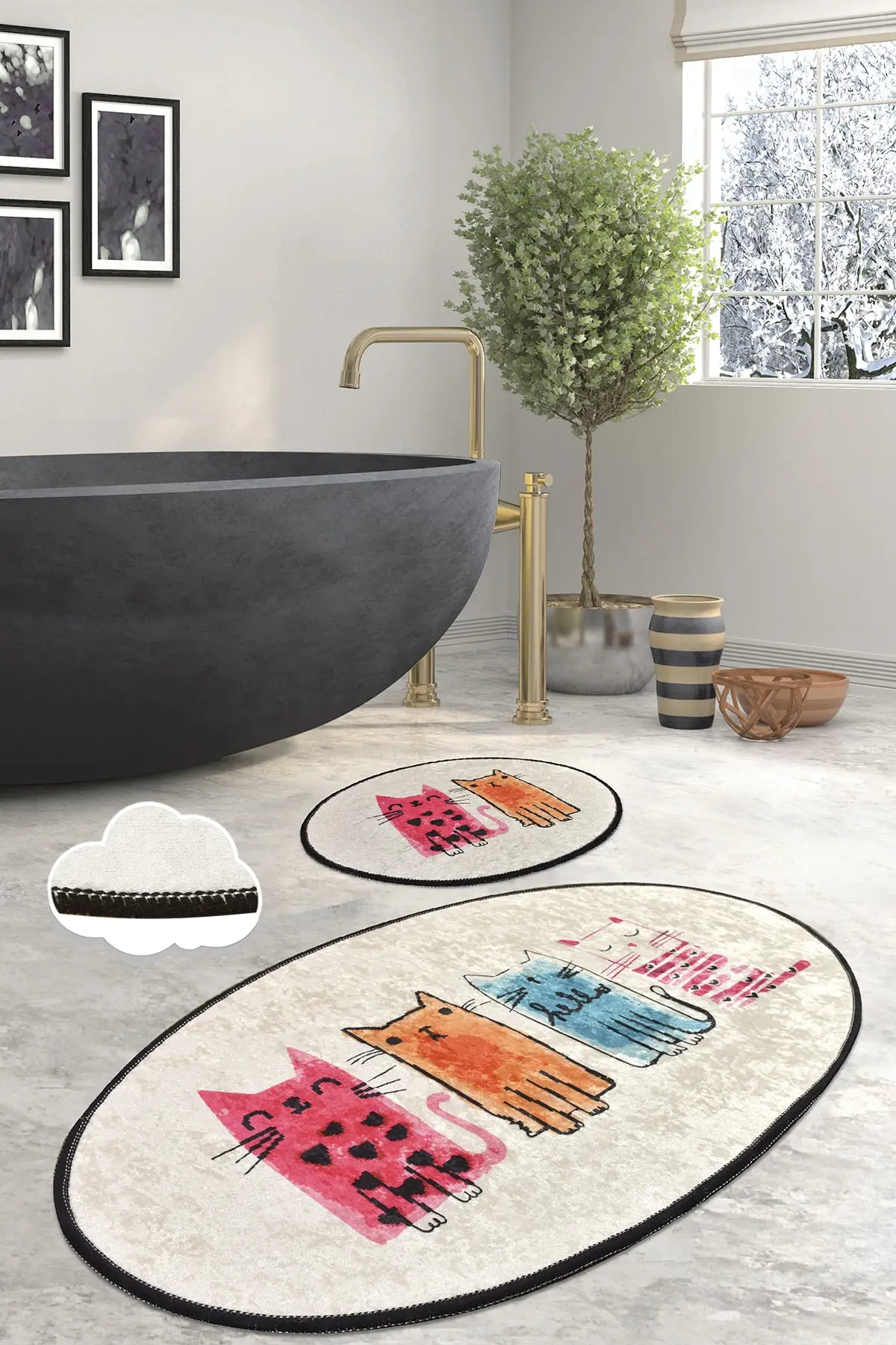 

2 Pieces Modern Decor Simple Bath Mat Non-Slip Bathroom Carpet Toilet Entrance Water Absorption Mats Quick Drying Bath Mats