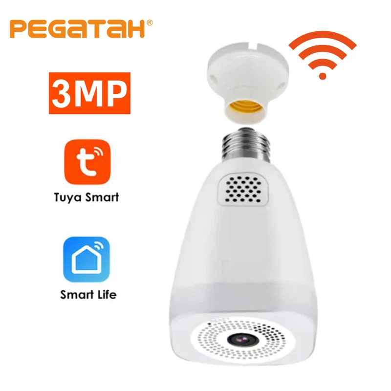 

Tuya Light Bulb Wifi Camera 3MP Full HD 360° Panorami Wireless 4XZoom Smart Life Bulb Security Cameras Motion Detection Lamp Cam