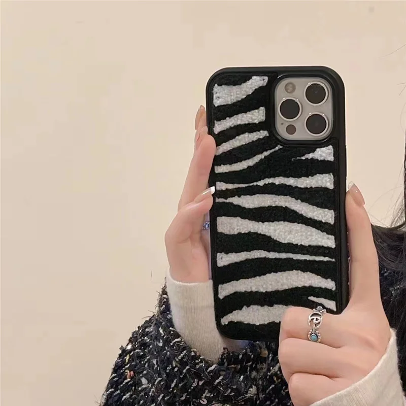 3D вышитый Леопардовый Зебра плюшевый чехол для iPhone 13 Pro Max 12pro 11pro XS XR 78 plus x модный |