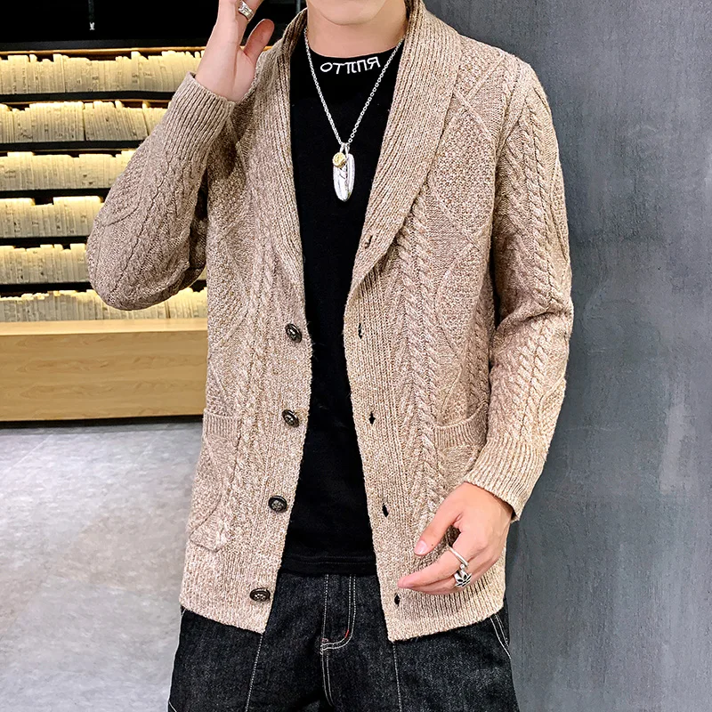 Men Sweater Coat Casual Thicken Cardigan Sweater Men Button Up Coat Pure Color Chunky Knit Cardigan Men Fashion Clothing Hood