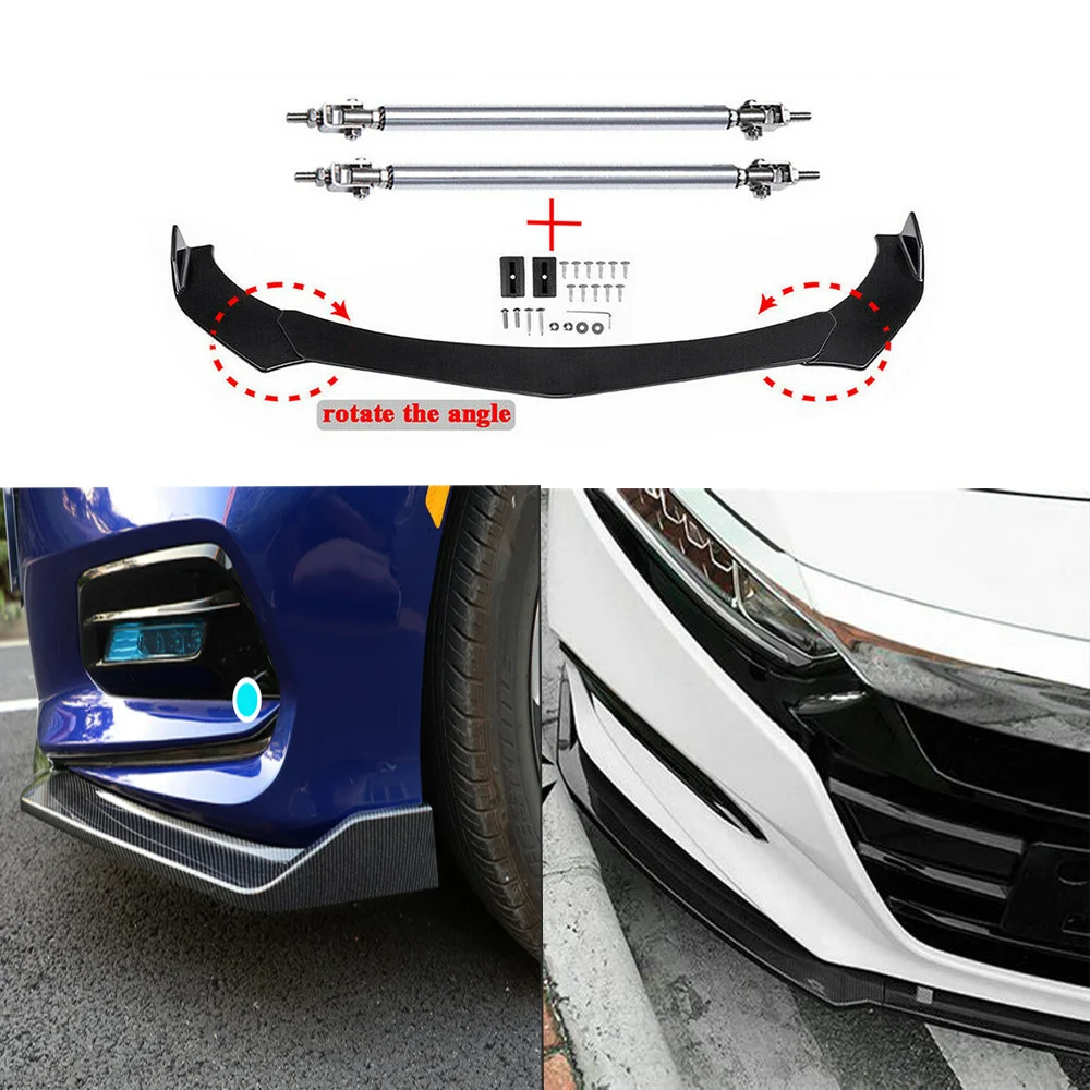 

4PCS Car Front Bumper Lip Spoiler Splitter + Strut Rods Chin Body Kit For Honda Accord Civic Diffuser Protector Cover Guard