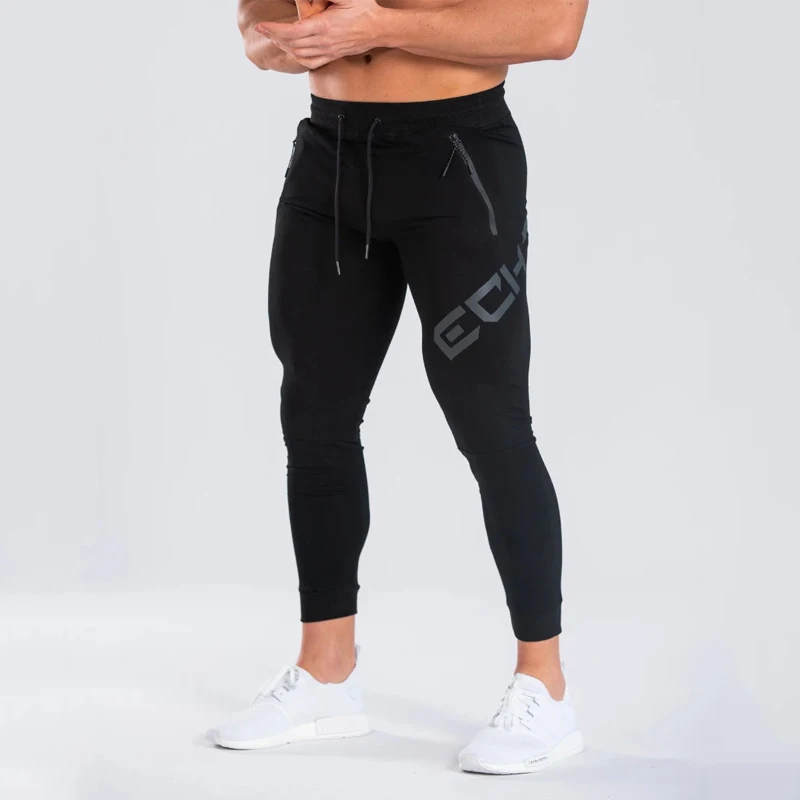 

New sports fitness casual trousers men's pure cotton ECHT printing solid color slim fit petite fitness pants jogger slacks