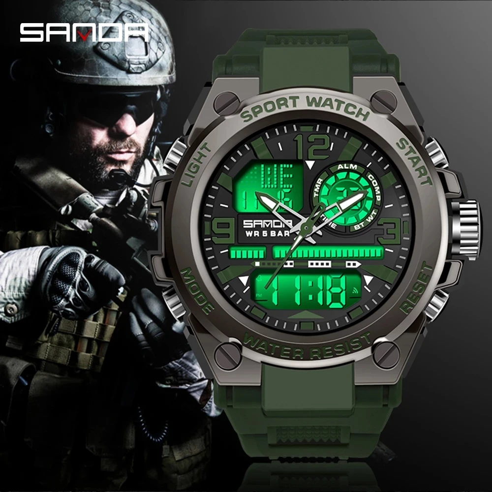 

Top Brand Men Watch SANDA Luminous Dual Time Display Digital Watches Shockproof Stopwatch Clock Man Sport Wateprroof Wristwatch
