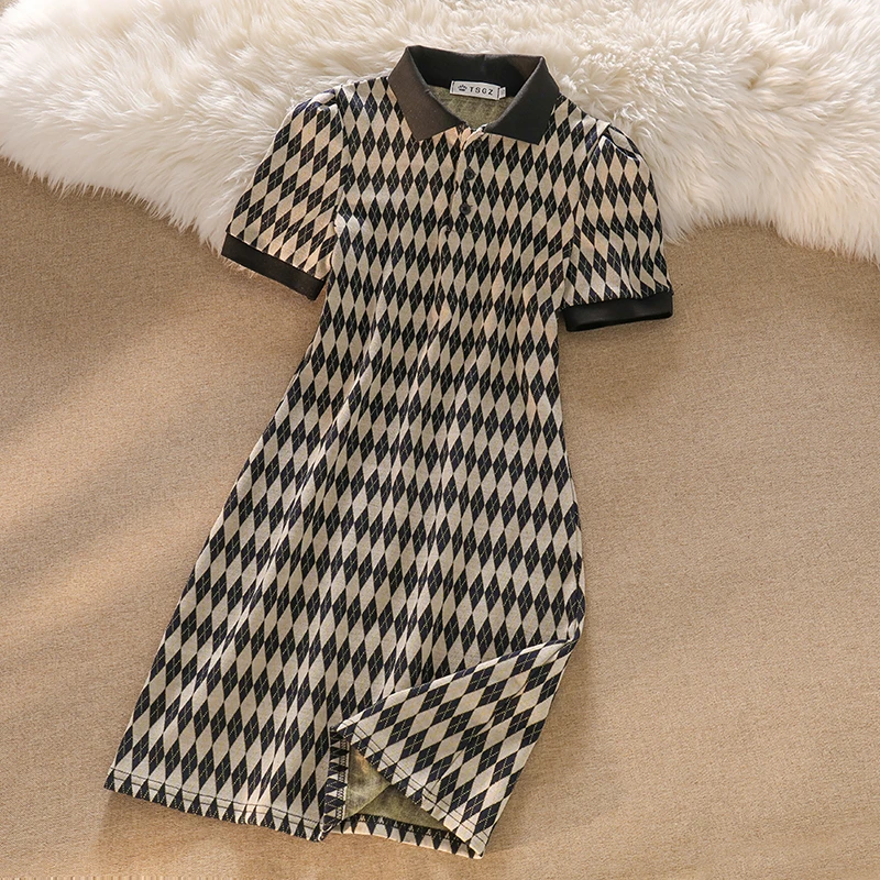 

Женское платье-поло с коротким рукавом, облегающая трапециевидная Футболка со стразами в стиле ретро, короткая юбка, весна-лето 2023