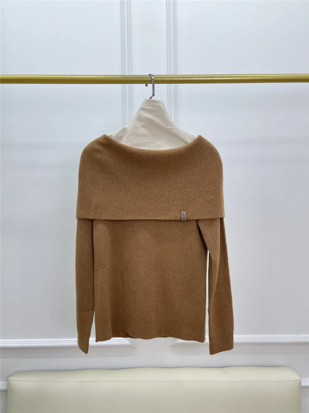 Осенне-зимний кашемировый свитер с открытыми плечами для женщин вязаный пуловер